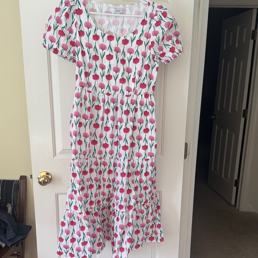 J. Crew White Dress with Pink and Green Floral Pattern